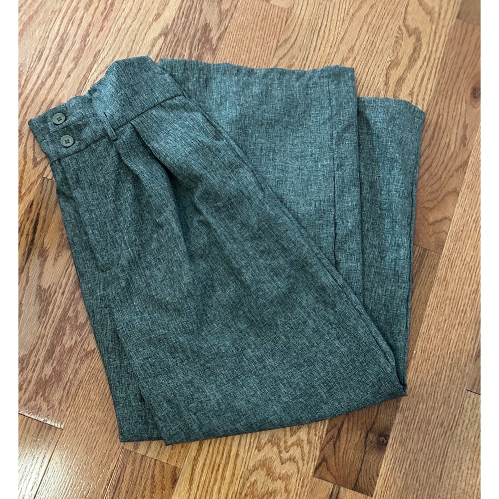 Shein Grey Textured Wide Leg Pleated Trousers High Waist Elastic Back Size L